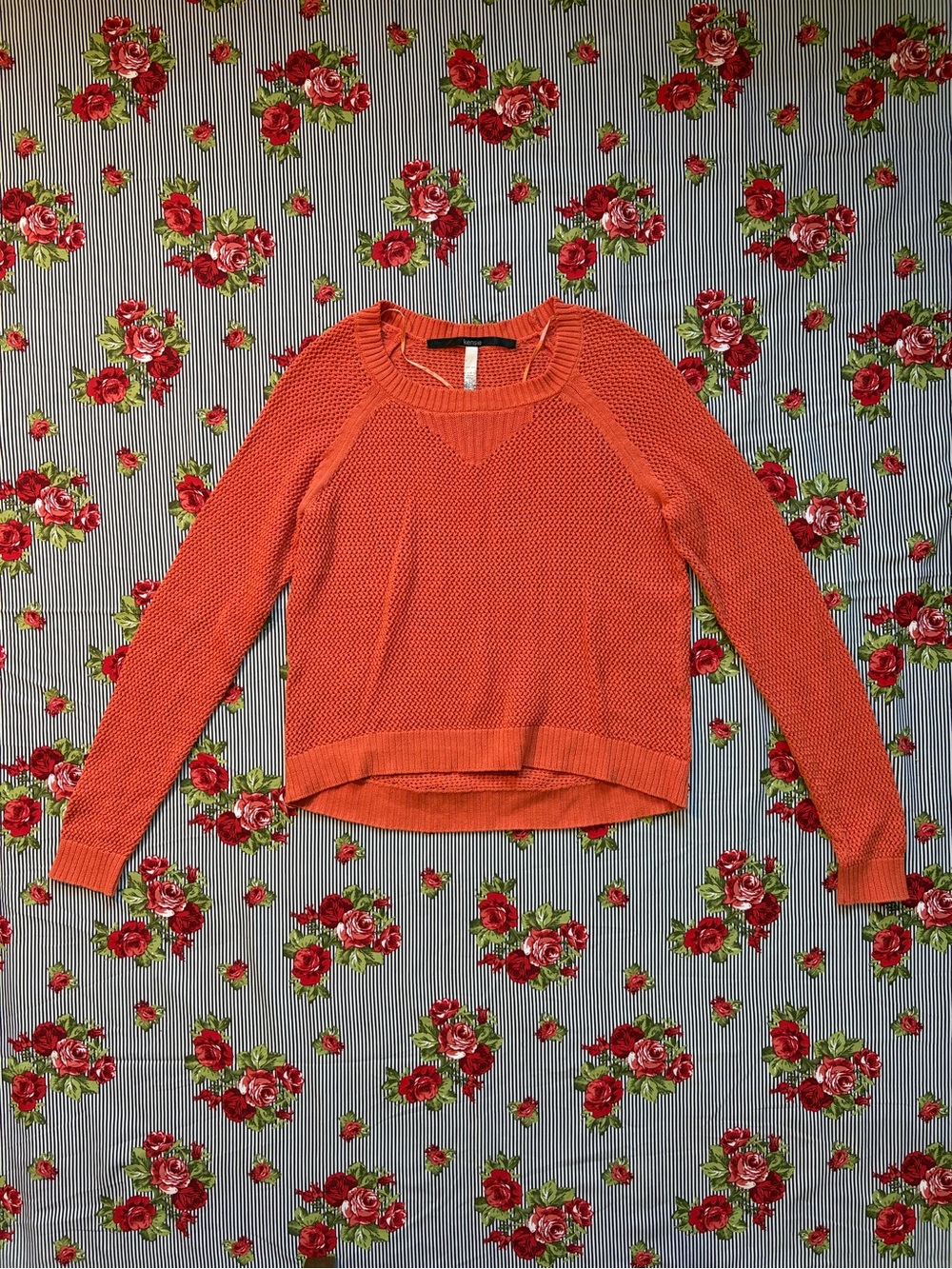 Kensie Orange Lightweight Knit Sweater - Crewneck
